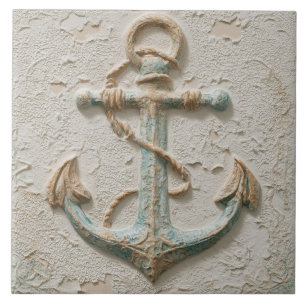 Rustic Sand and Aqua Coastal Anchor Tile