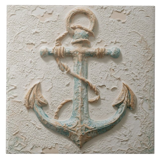 Rustic Sand and Aqua Coastal Anchor Tile (Front)