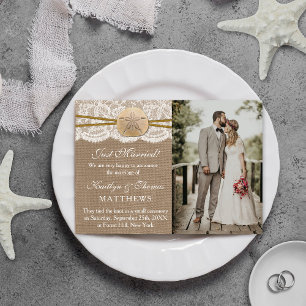 Rustic Sand Dollar Beach Wedding Photo Marriage Announcement