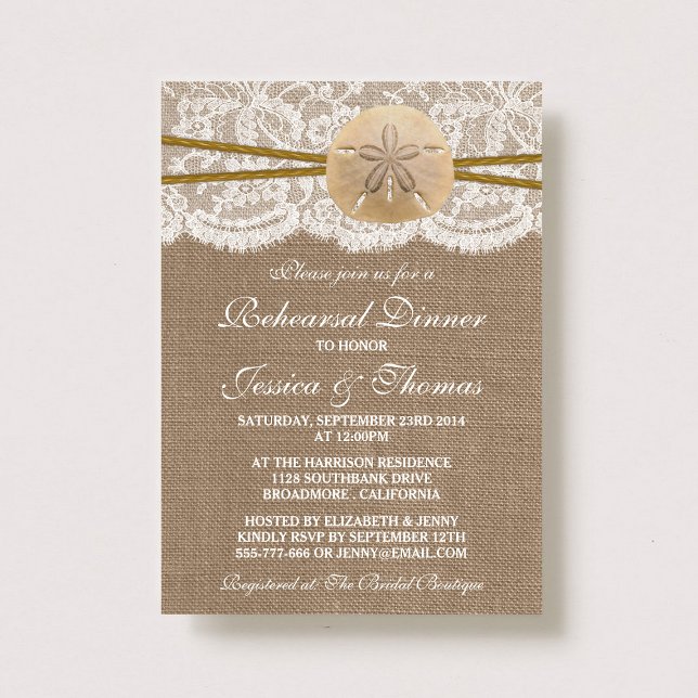 Rustic Sand Dollar Beach Wedding Rehearsal Dinner Invitation (Creator Uploaded)