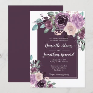 Rustic Sangria Dark Purple Mauve Flowers Wedding Invitation