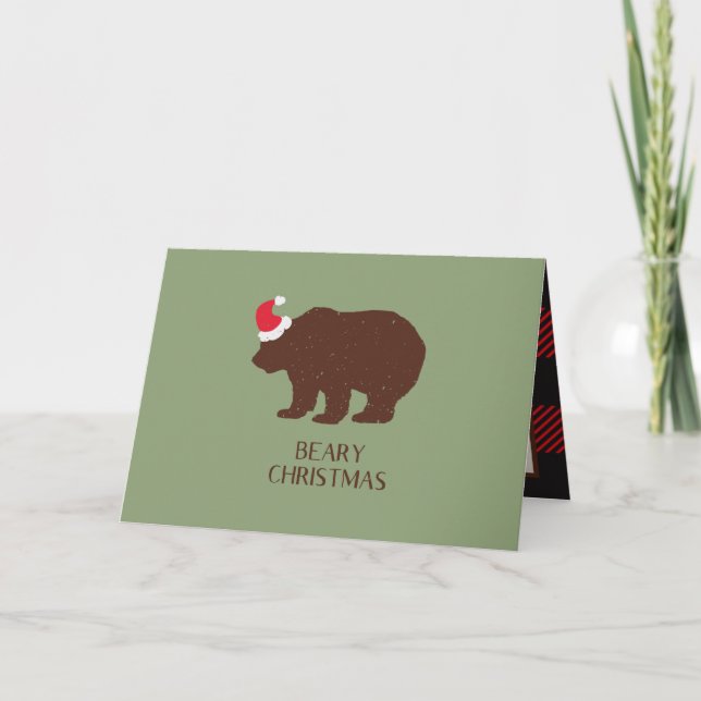 Rustic Santa Bear Forest Cabin Christmas Card (Front)
