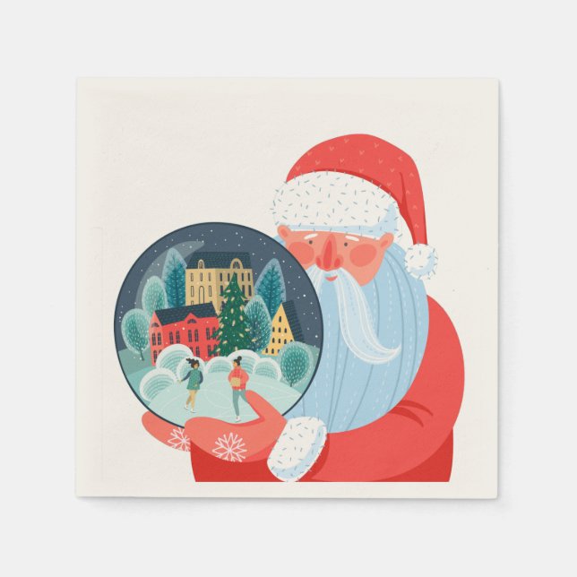 Rustic Santa Claus Globe Town Napkin (Front)