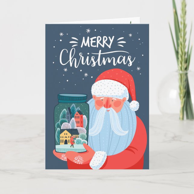 Rustic Santa Claus Mason Jar Town Christmas Card (Front)