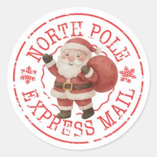 Rustic Santa Claus North Pole Christmas Postage Classic Round Sticker