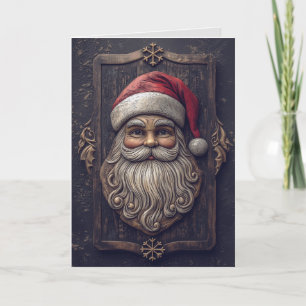 Rustic Santa Claus Wood Carving Christmas Card