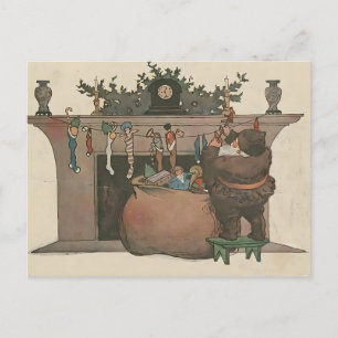 Rustic Santa Hanging Stockings by the Fireplace Postcard