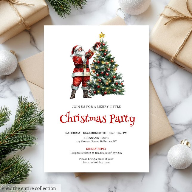 Rustic Santa Red Green Christmas Party Invitation (Rustic Santa Red Green Christmas Party Invitation)