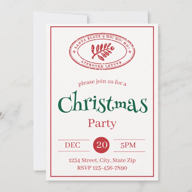 Rustic Santa Stamp Holiday Invitation | Vintage (Front)