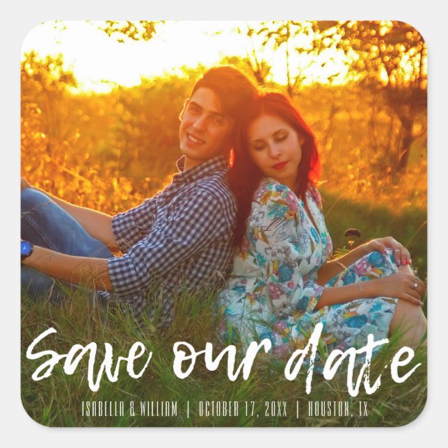 Rustic Save our Date | Save the Date Square Sticker (Front)