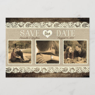 Rustic Save the Date   Barn Wood Lace and Burlap
