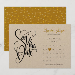 Rustic Save the Date Calendar Gold Love Heart