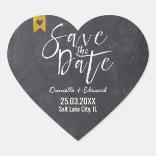 Rustic Save the Date Chalkboard White Typography Heart Sticker