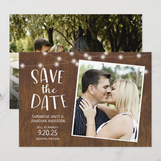 Rustic Save the Date Country Lights Photo Invitation (Front/Back)