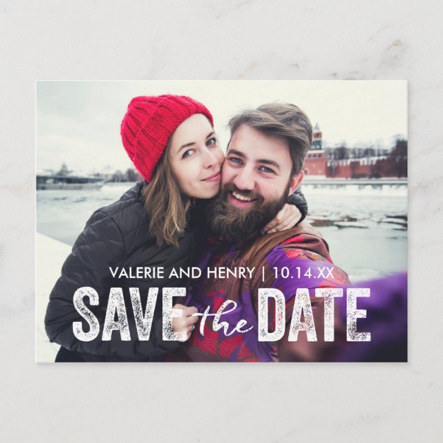 Rustic Save The Date Full Bleed Photo Announcement Postcard (Front)