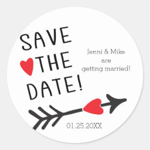 Rustic SAVE THE DATE Heart Arrow Wedding Stickers