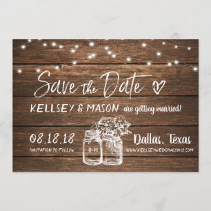 Rustic Save the Date Mason Jars & String Lights Invitation
