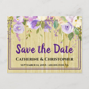 Rustic Save the Date Purple Floral Announcement Postcard