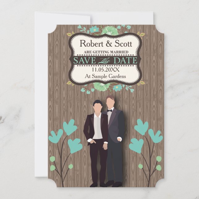Rustic Save the Date, Two Grooms Date (Front)