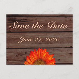 Rustic Save The Dates Orange Sunflower Announcement Postcard