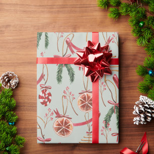 Rustic Scandinavian Greenery & Watercolor Citrus  Wrapping Paper