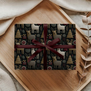 Rustic Scandinavian Reindeer & Forest Christmas Wrapping Paper