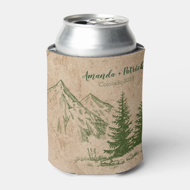 Rustic Scenic Mountain Range Wedding Can Cooler (Can Front)