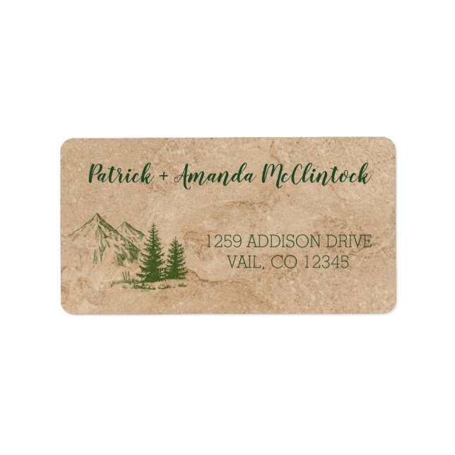 Rustic Scenic Mountain Range Wedding Label (Front)
