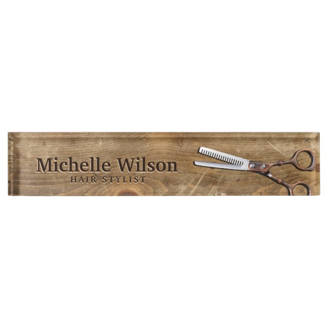 Rustic Scissors & Wood Makeup Beauty Hair Salon Nameplate (Front)