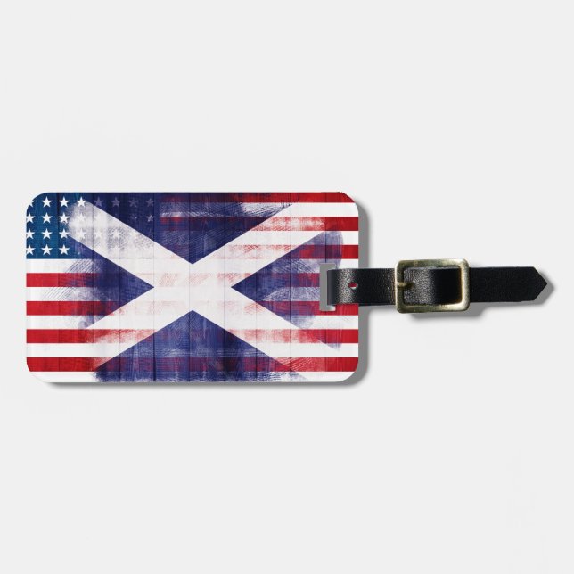 Rustic Scottish American Flag Luggage Tag (Front Horizontal)