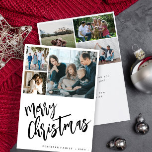 Rustic script 6 photo collage Merry Christmas  Holiday Card