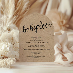 Rustic Script Baby Love Kraft Baby Shower Arched Invitation
