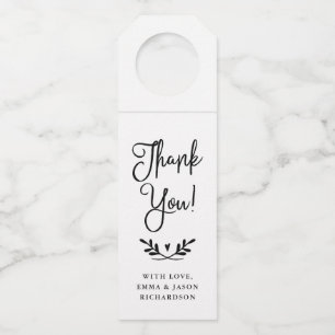 Rustic Script   Black and White Thank You Bottle Tag