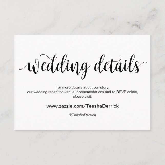 Rustic Script, Black, Wedding Details, Hashtag Enclosure Card (Front)