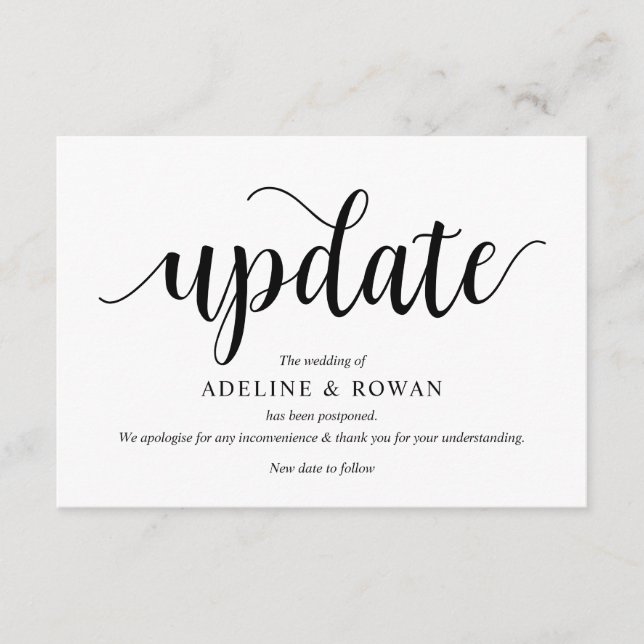 Rustic Script, Black, Wedding postpone, Editable Enclosure Card (Front)