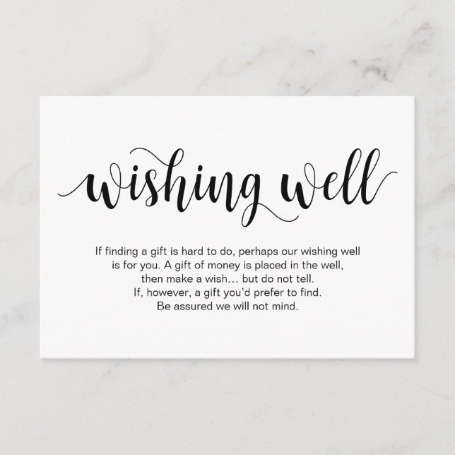 Rustic Script, Black, Wedding Wishing Well Enclosure Card (Front)
