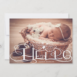 rustic script butterfly birth announcement card