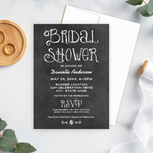 Rustic Script Chalkboard Bridal Shower Black Invitation