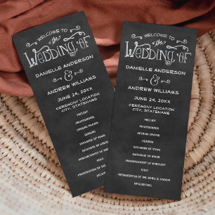 Rustic Script Chalkboard Wedding Black Ceremony Programme