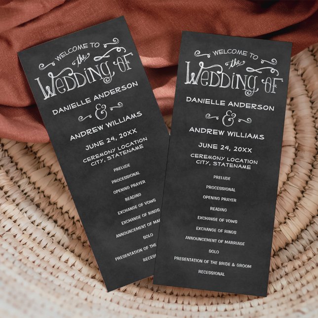 Rustic Script Chalkboard Wedding Black Ceremony Programme (Creator Uploaded)