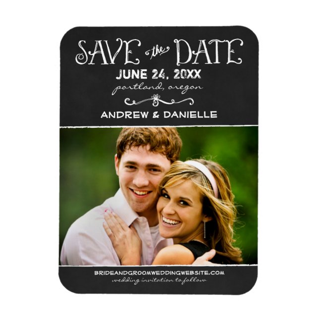 Rustic Script Chalkboard Wedding Black Photo Magnet (Vertical)
