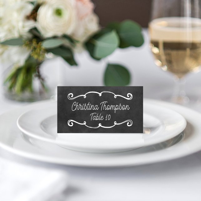 Rustic Script Chalkboard Wedding Black Place Card (Creator Uploaded)