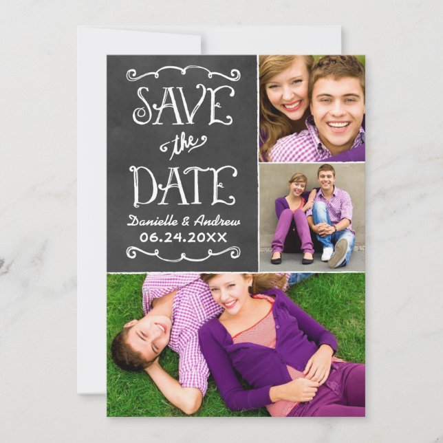 Rustic Script Chalkboard Wedding Black Save The Date (Front)
