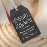 Rustic Script Chalkboard Wedding Bridal Shower Gift Tags<br><div class="desc">Charming chalkboard cardstock favour tags feature "Bridal Shower" with a custom bride's monogram and event date in handwritten style fonts with a heart and scroll design accent that have a white chalk appearance. Background has a rustic black board textured appearance.</div>