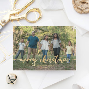 Rustic Script Christmas Photo Card Gold