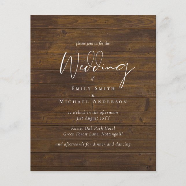 Rustic Script Country Barn Woodland Budget Wedding (Front)