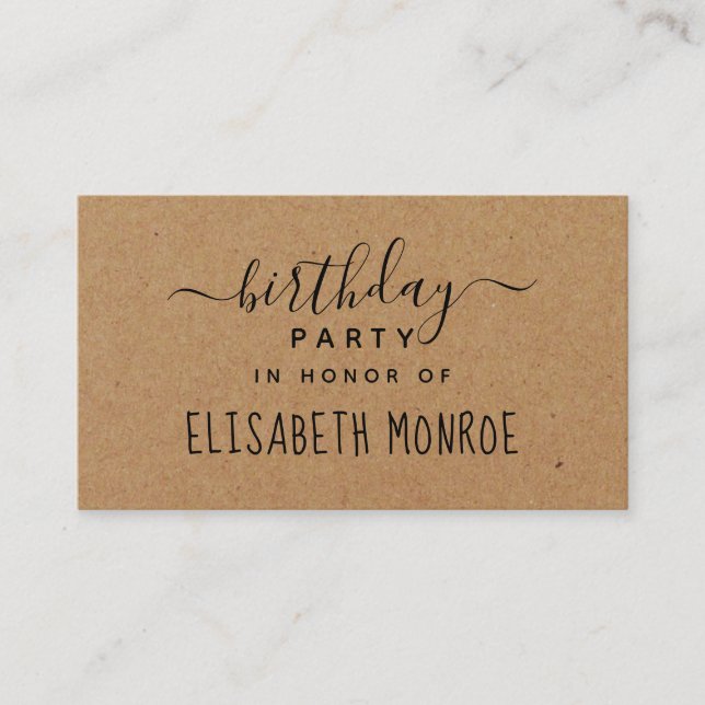 Rustic Script, Country Kraft Birthday Party Ticket Enclosure Card (Front)