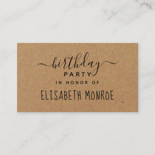 Rustic Script, Country Kraft Birthday Party Ticket Enclosure Card