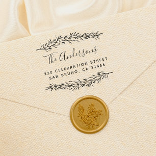 Rustic Script   Custom Botanical Return Address Rubber Stamp