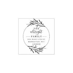 Rustic Script & Cute Wreath Family Return Address Rubber Stamp